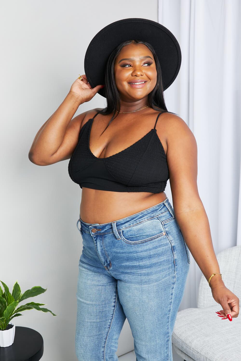 Full Size Textured Spaghetti Strap Bralette in Black - Glamorous Boutique USA L.L.C.