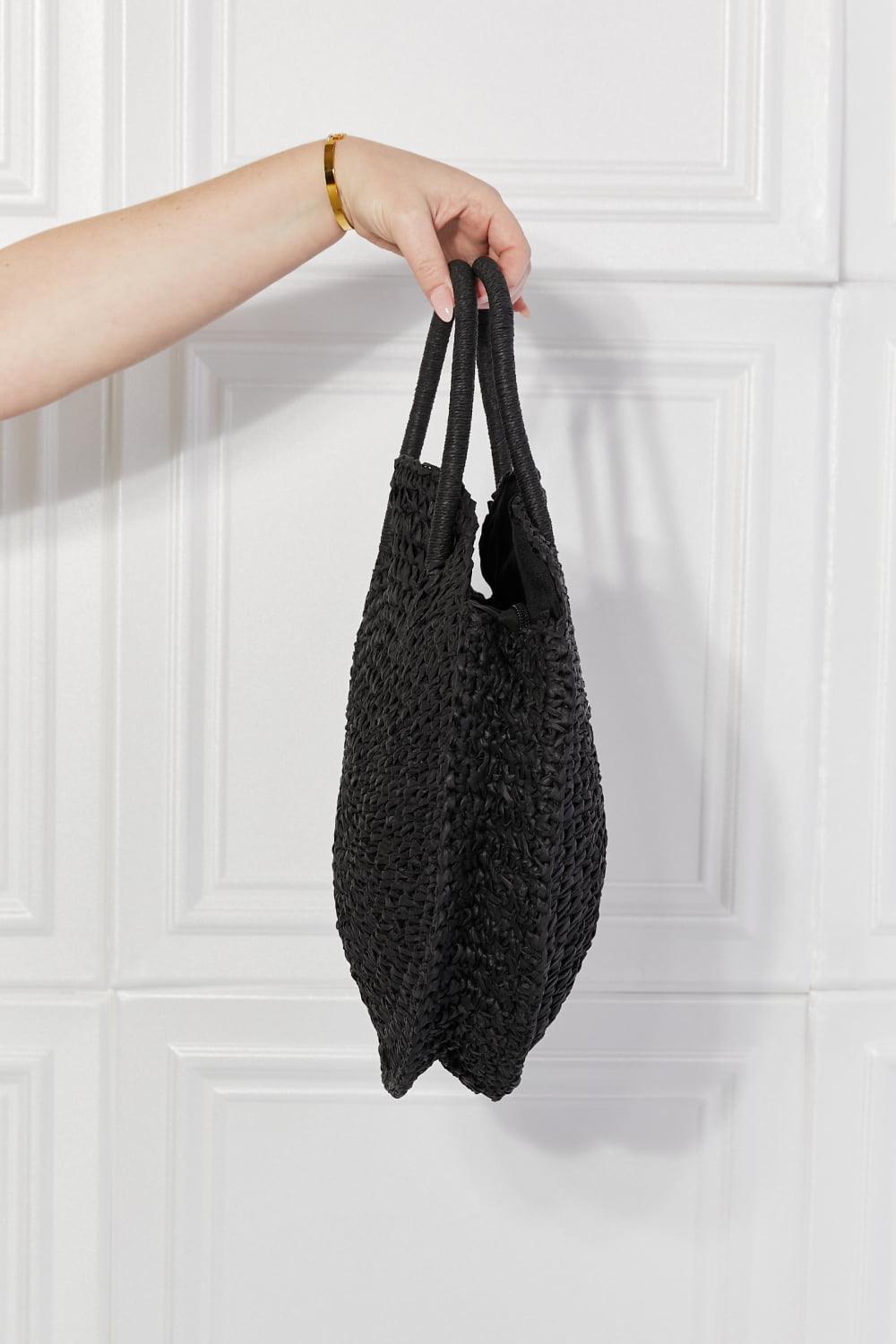 Justin Taylor Beach Date Straw Rattan Handbag in Black - Glamorous Boutique USA L.L.C.