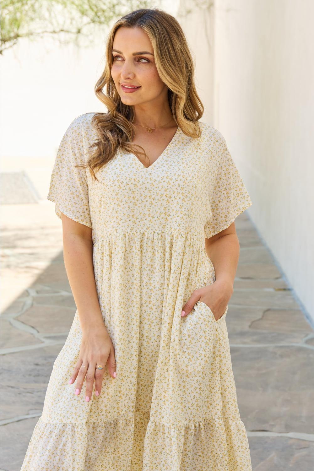 HEYSON Spring Baby Full Size Kimono Sleeve Midi Dress in Cream - Glamorous Boutique USA L.L.C.