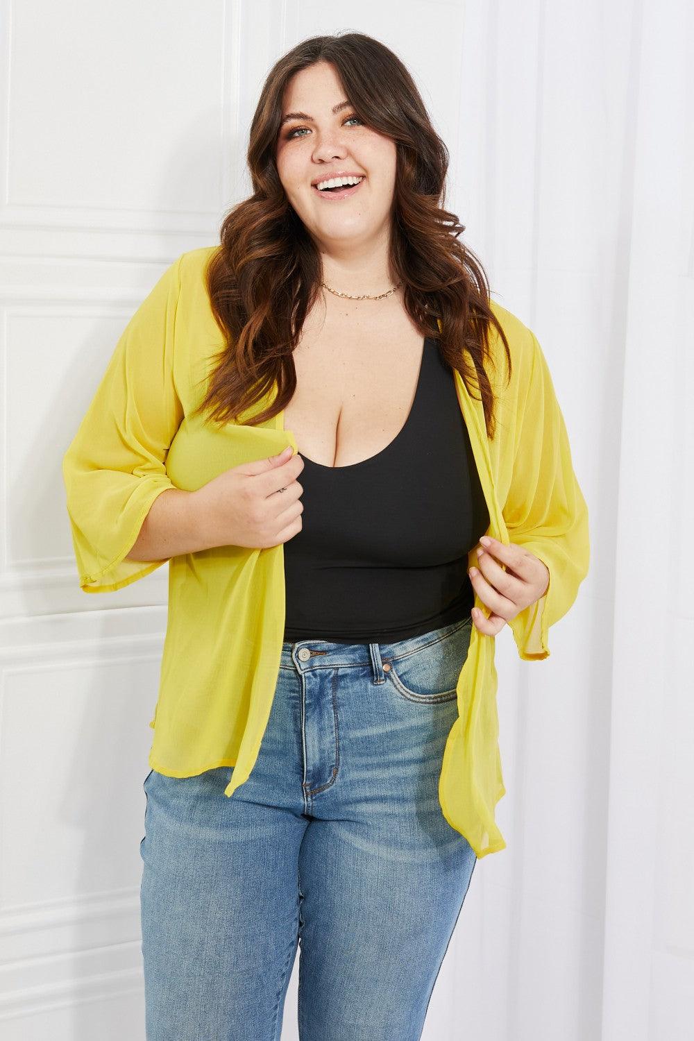 Melody Just Breathe Full Size Chiffon Kimono in Yellow - Glamorous Boutique USA L.L.C.