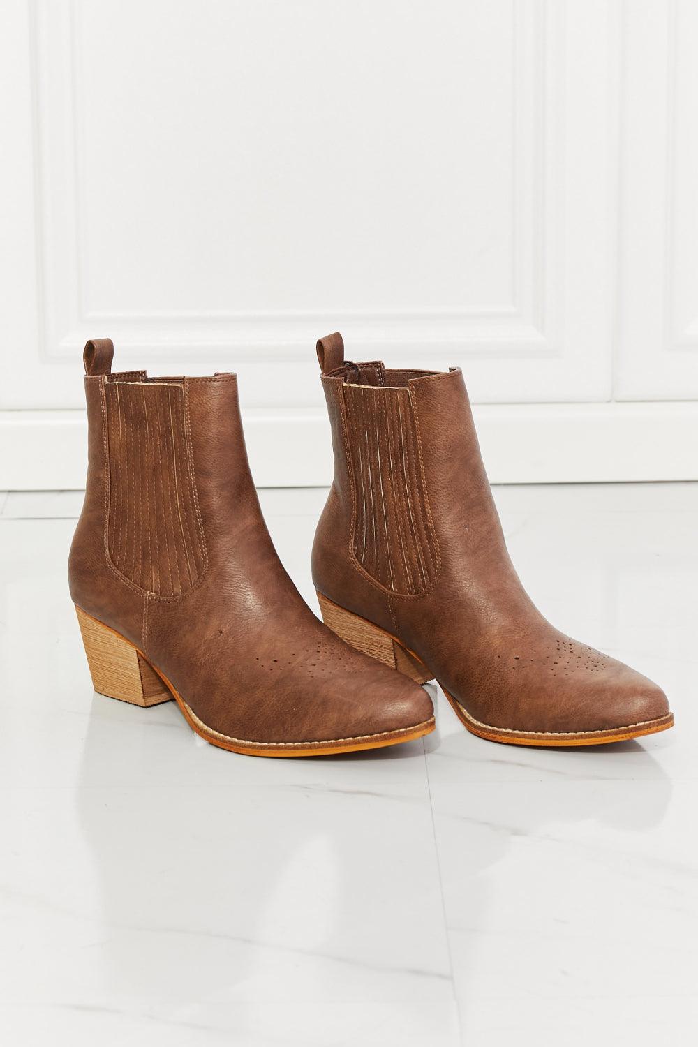 MMShoes Love the Journey Stacked Heel Chelsea Boot in Chestnut - Glamorous Boutique USA L.L.C.