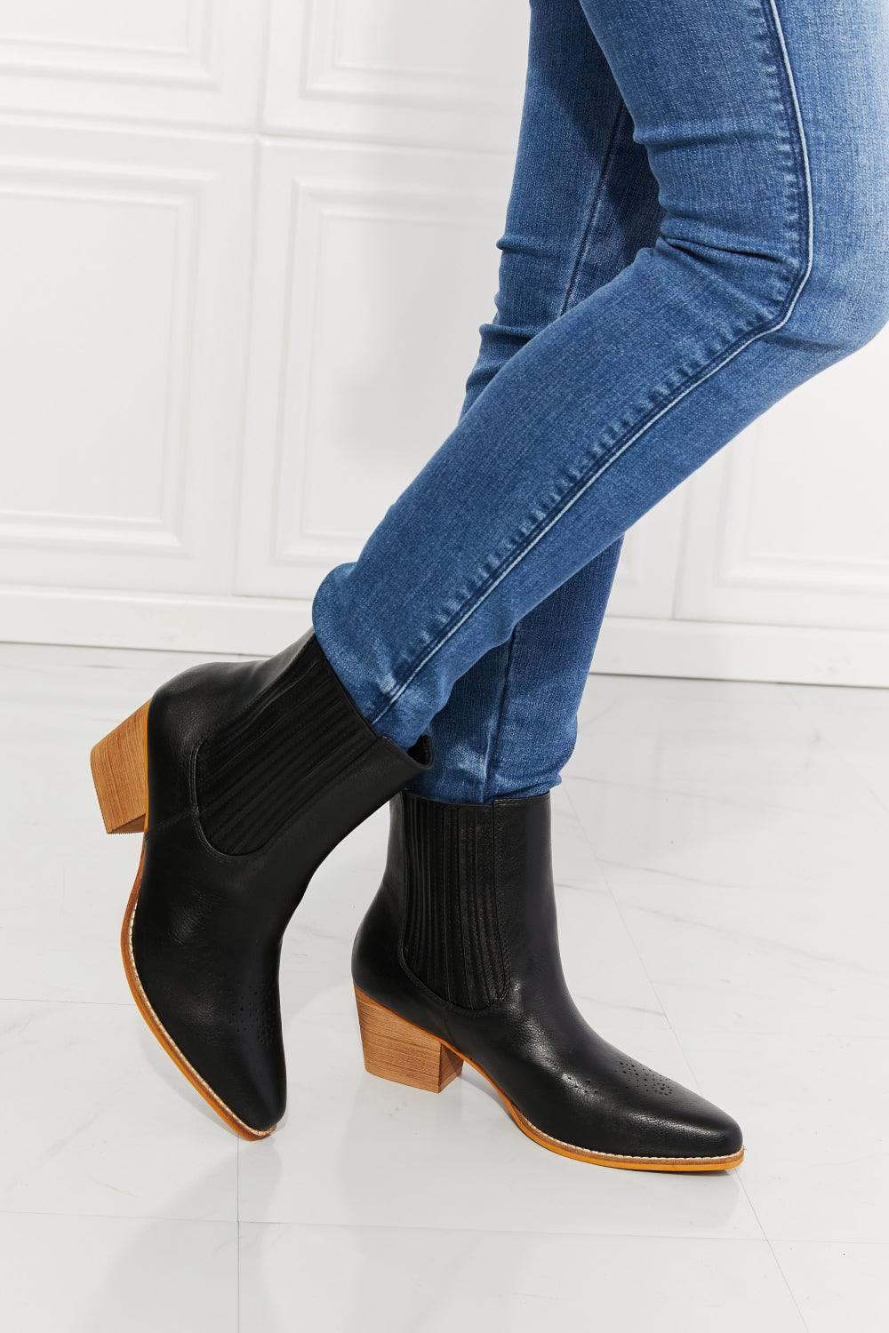 MMShoes Love the Journey Stacked Heel Chelsea Boot in Black - Glamorous Boutique USA L.L.C.