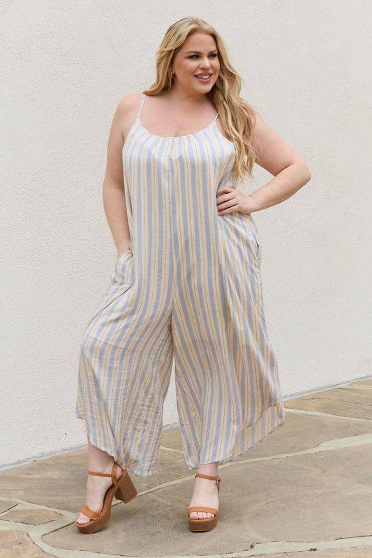 HEYSON Full Size Multi Colored Striped Jumpsuit with Pockets - Glamorous Boutique USA L.L.C.