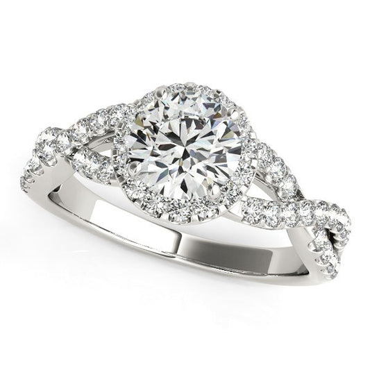 Size: 3.5 - 14k White Gold Entwined Split Shank Diamond Engagement Ring (1 1/2 cttw)
