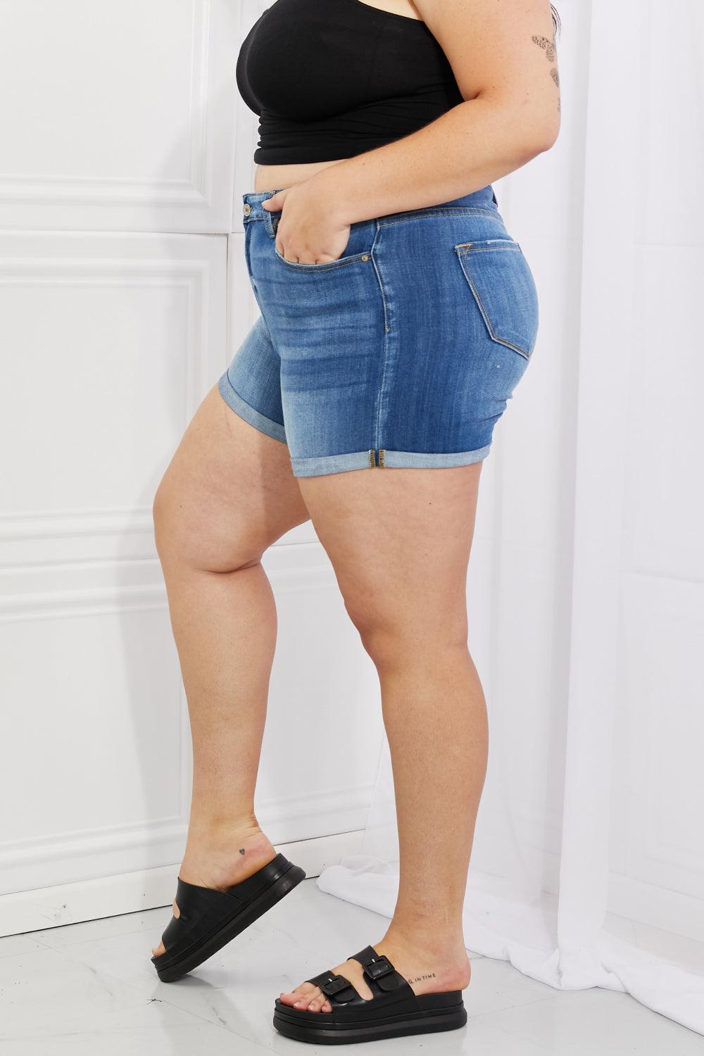 Kancan Full Size High Rise Medium Stone Wash Denim Shorts - Glamorous Boutique USA L.L.C.