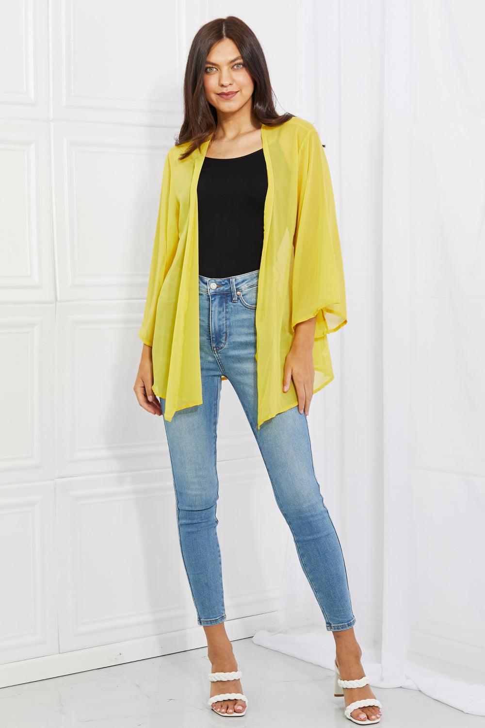 Melody Just Breathe Full Size Chiffon Kimono in Yellow - Glamorous Boutique USA L.L.C.