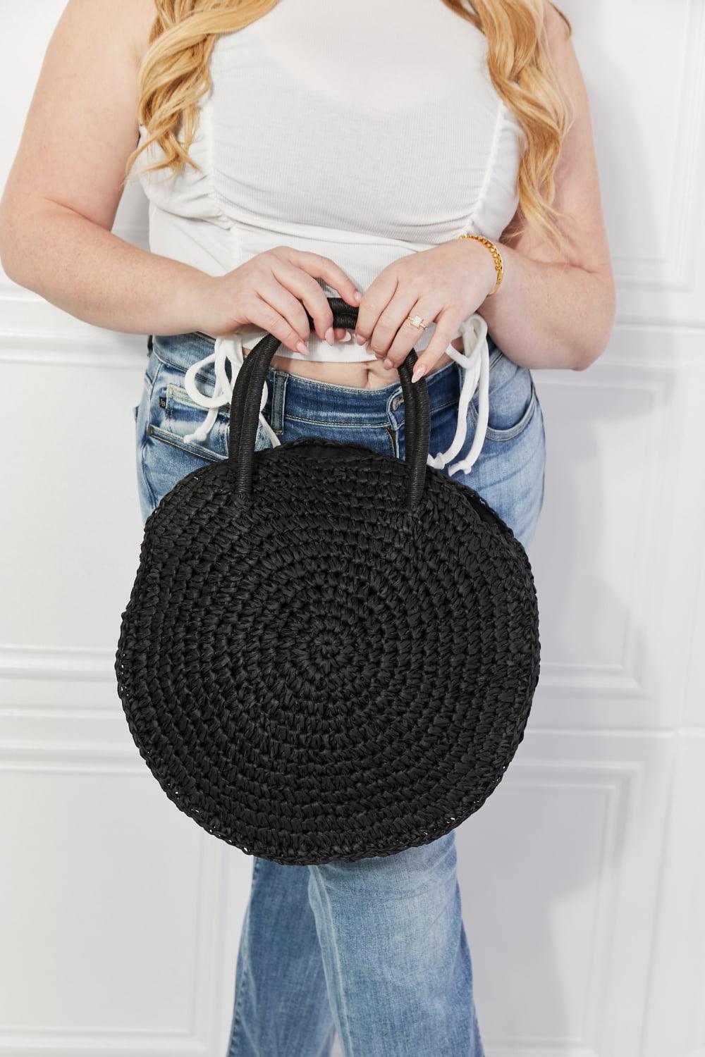 Justin Taylor Beach Date Straw Rattan Handbag in Black - Glamorous Boutique USA L.L.C.