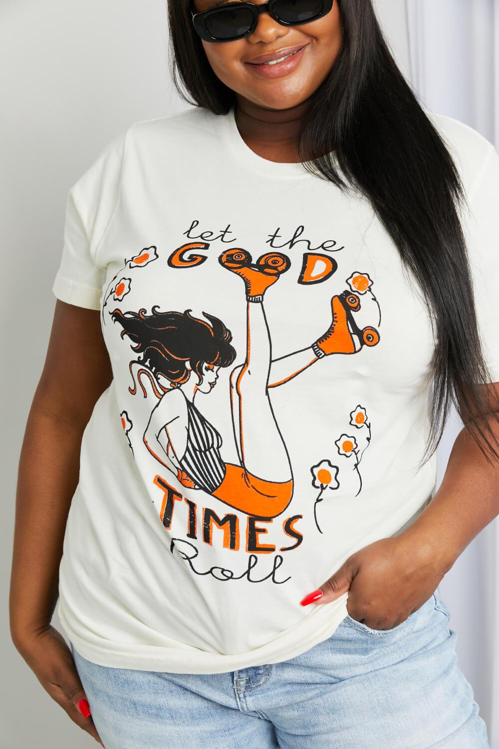 mineB Full Size LET THE GOOD TIMES ROLL Graphic Tee - Glamorous Boutique USA L.L.C.