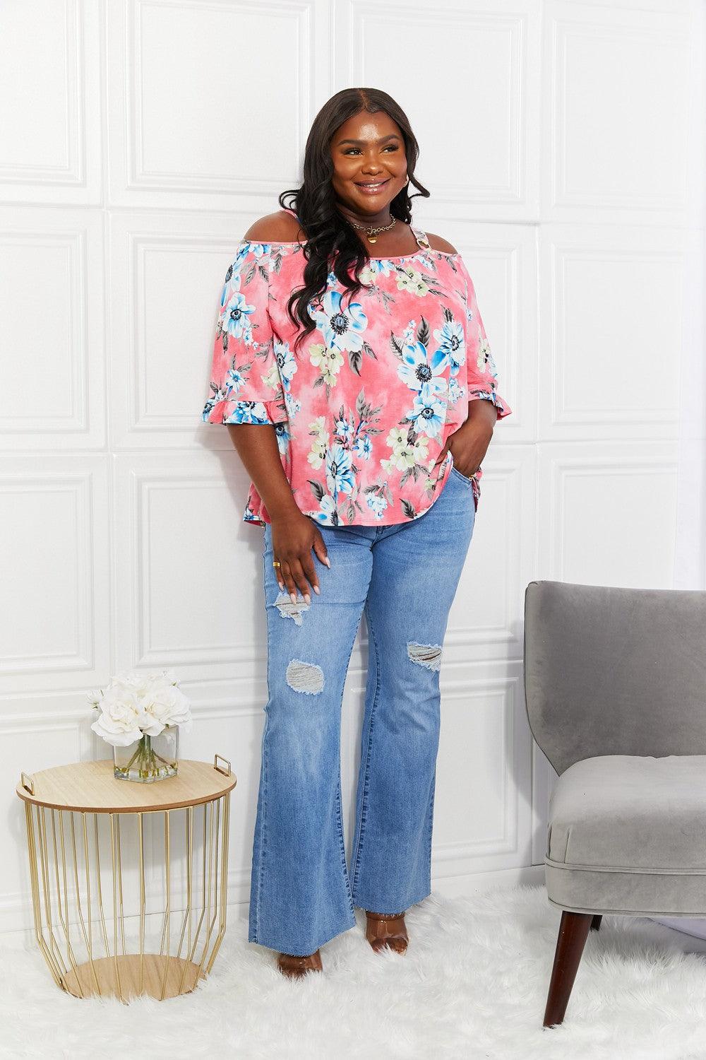 Sew In Love Full Size Fresh Take Floral Cold-Shoulder Top - Glamorous Boutique USA L.L.C.