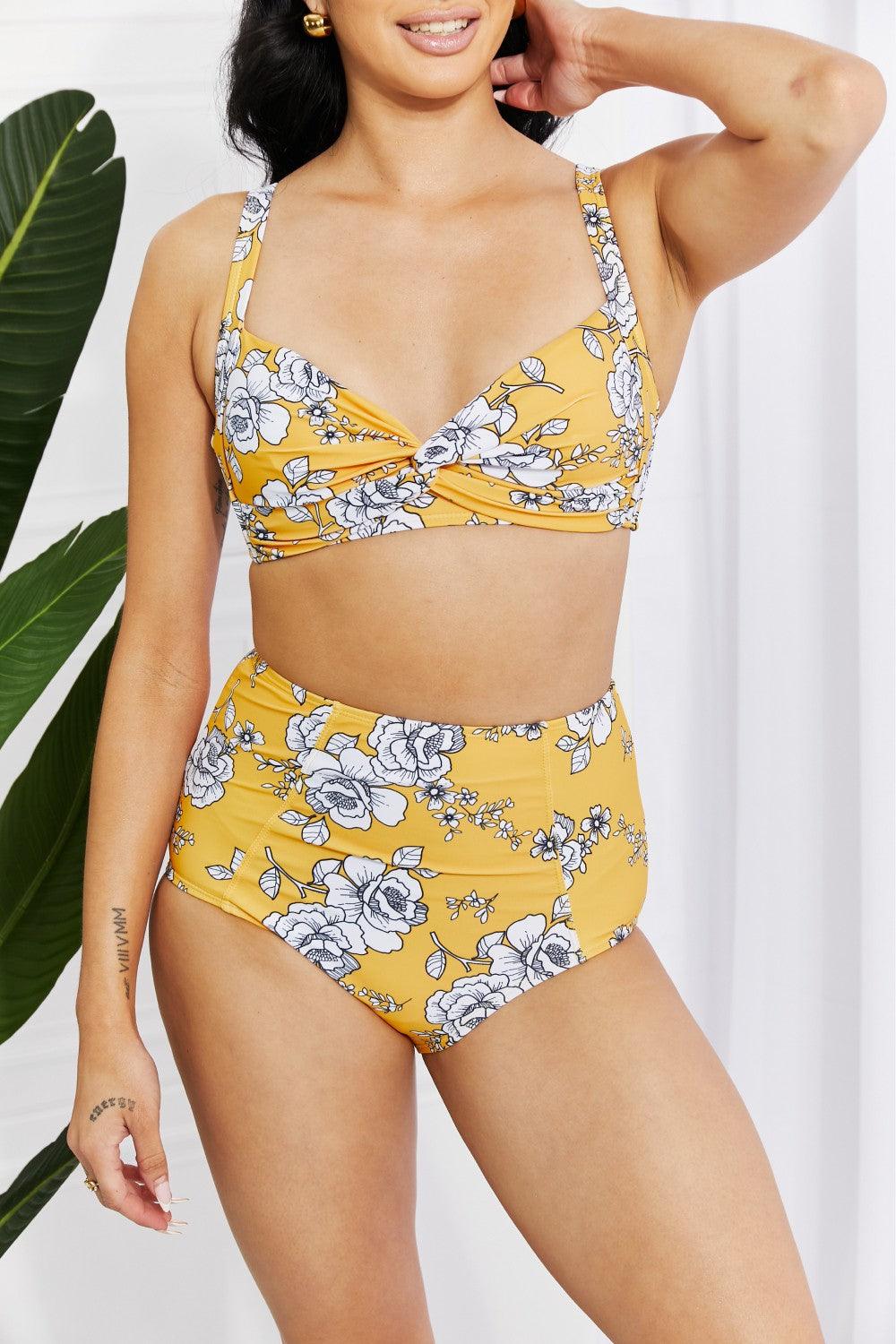 Marina West Swim Take A Dip Twist High-Rise Bikini in Mustard - Glamorous Boutique USA L.L.C.