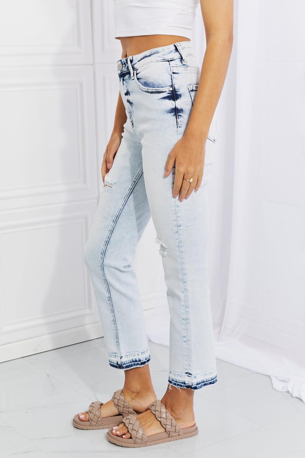RISEN Full Size Camille Acid Wash Crop Straight Jeans - Glamorous Boutique USA L.L.C.