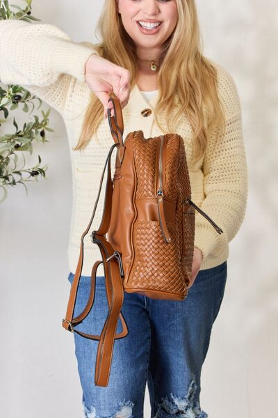 SHOMICO PU Leather Woven Backpack