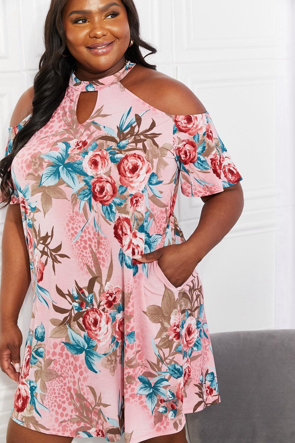 Sew In Love Full Size Fresh-Cut Flowers Cold-Shoulder Dress - Glamorous Boutique USA L.L.C.