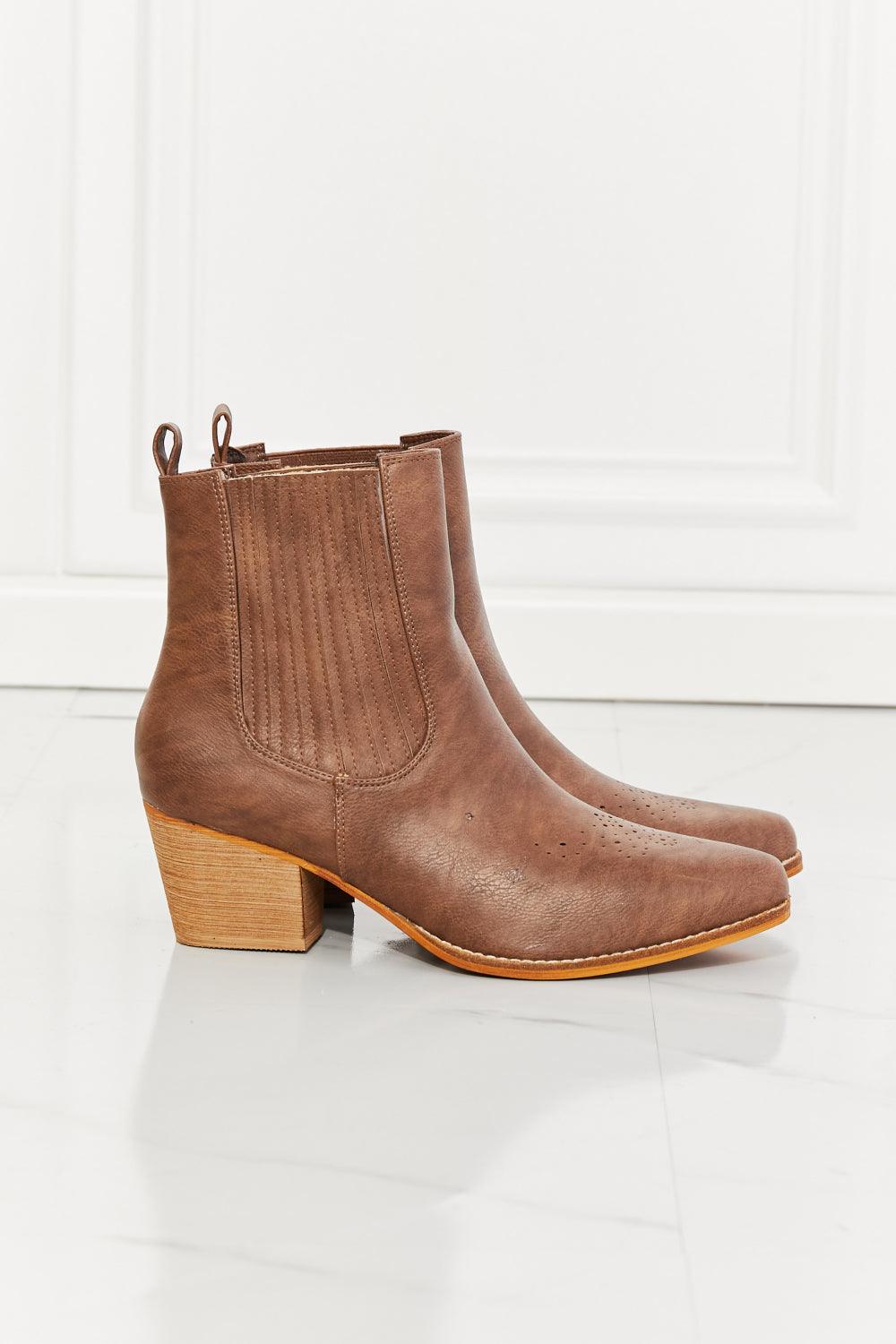 MMShoes Love the Journey Stacked Heel Chelsea Boot in Chestnut - Glamorous Boutique USA L.L.C.