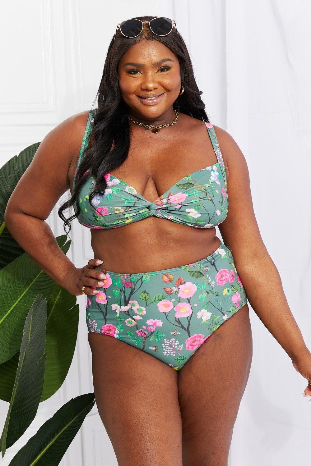 Marina West Swim Take A Dip Twist High-Rise Bikini in Sage - Glamorous Boutique USA L.L.C.