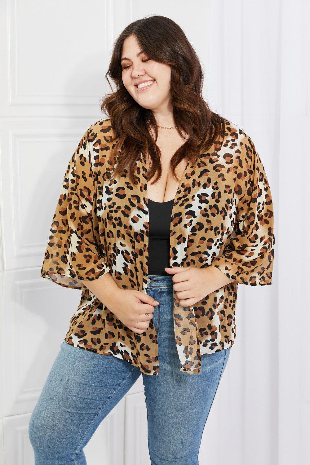 Melody Wild Muse Full Size Animal Print Kimono in Camel - Glamorous Boutique USA L.L.C.