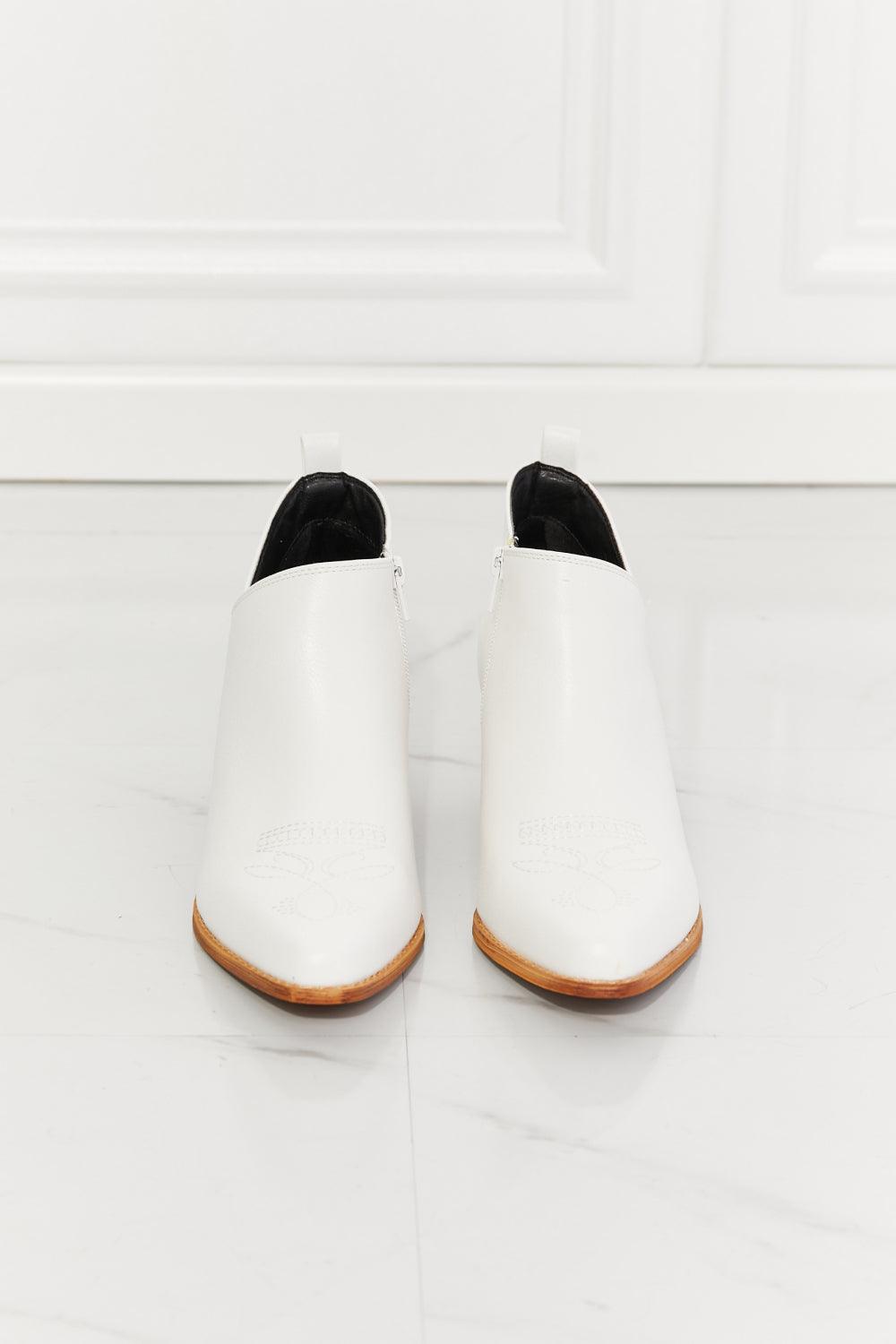 MMShoes Trust Yourself Embroidered Crossover Cowboy Bootie in White - Glamorous Boutique USA L.L.C.