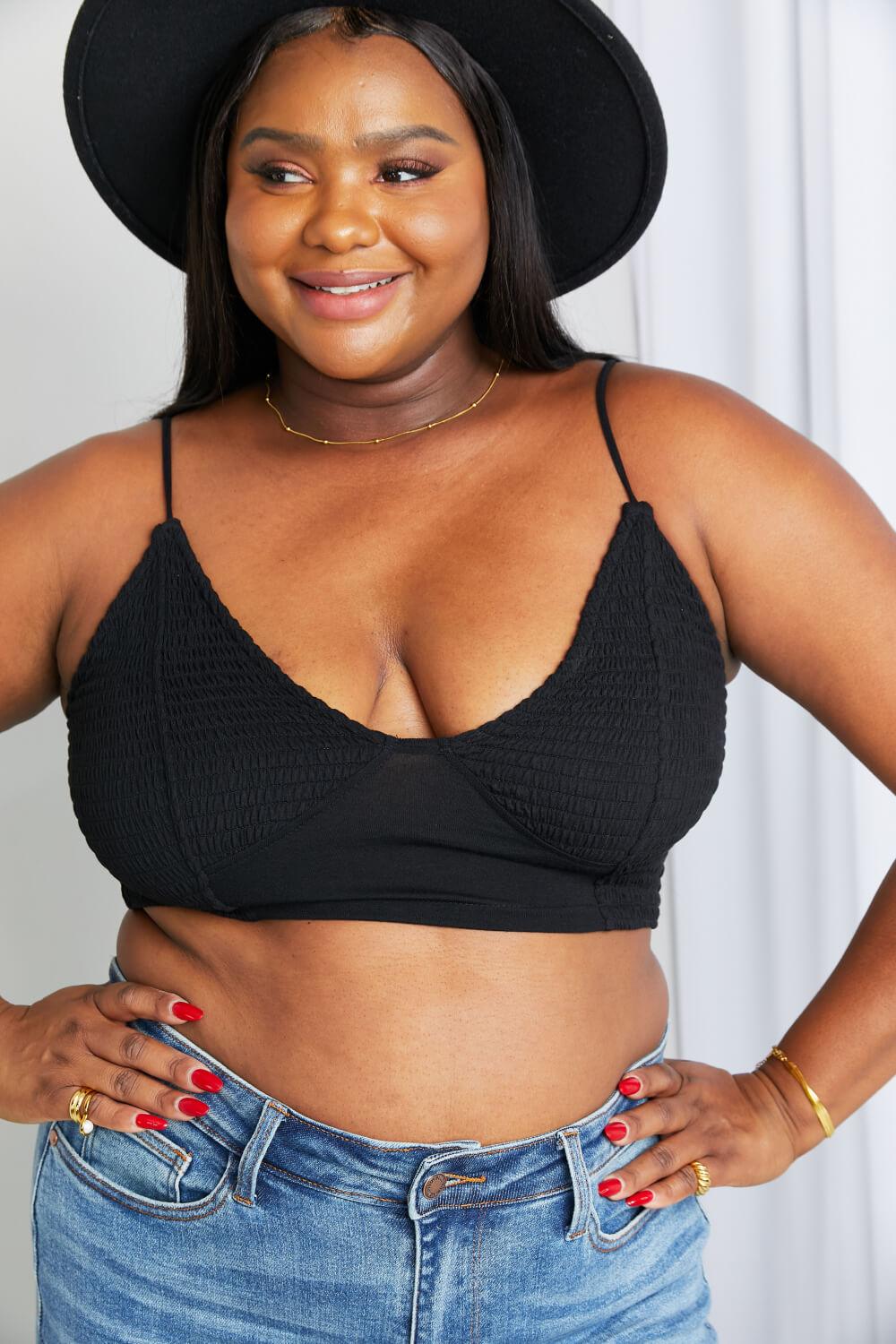 Full Size Textured Spaghetti Strap Bralette in Black - Glamorous Boutique USA L.L.C.