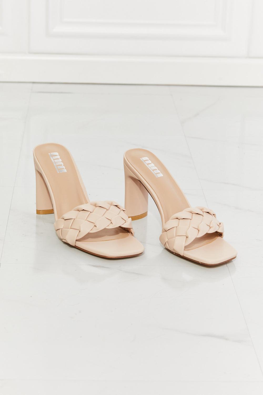 MMShoes Top of the World Braided Block Heel Sandals in Beige - Glamorous Boutique USA L.L.C.