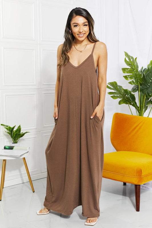 Zenana Full Size Beach Vibes Cami Maxi Dress in Mocha - Glamorous Boutique USA L.L.C.