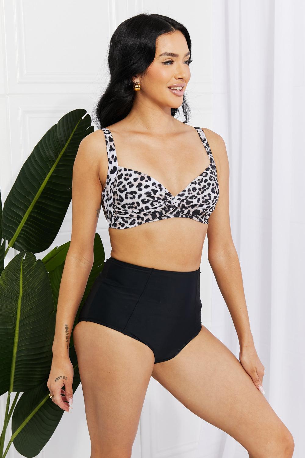 Marina West Swim Take A Dip Twist High-Rise Bikini in Leopard - Glamorous Boutique USA L.L.C.