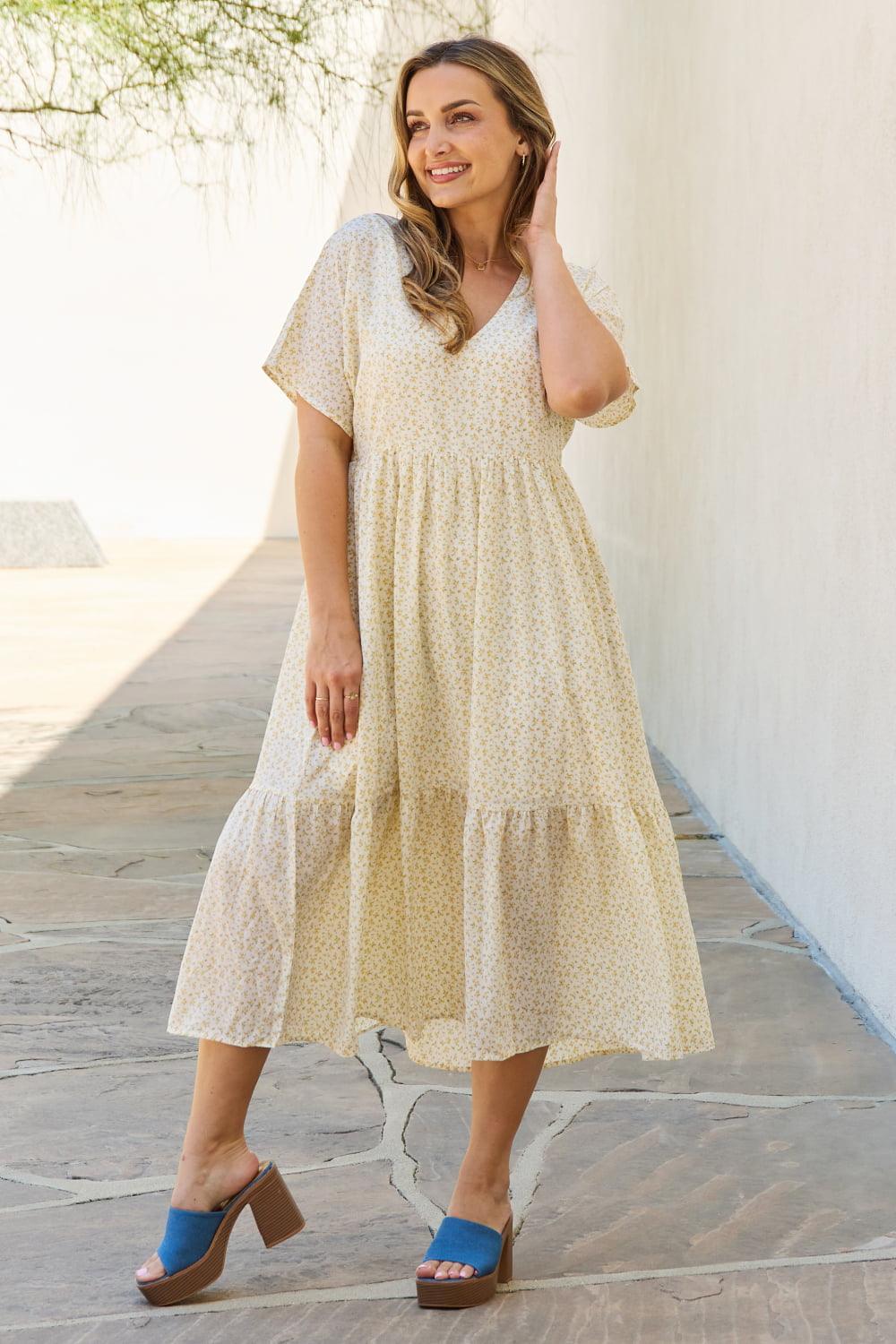 HEYSON Spring Baby Full Size Kimono Sleeve Midi Dress in Cream - Glamorous Boutique USA L.L.C.