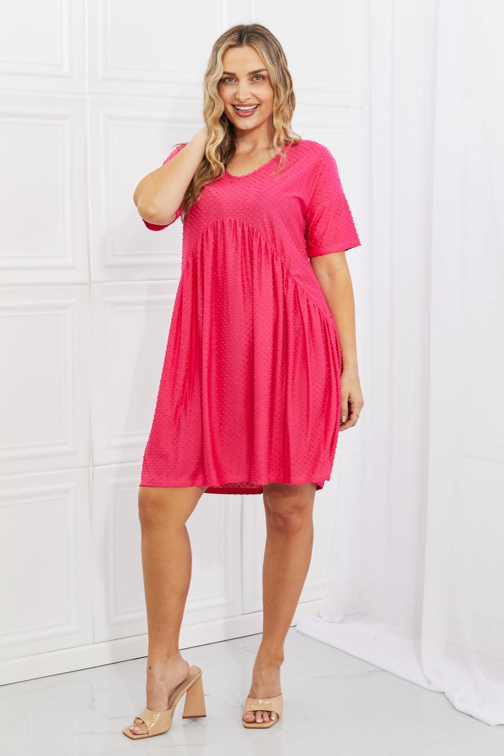BOMBOM Another Day Swiss Dot Casual Dress in Fuchsia - Glamorous Boutique USA L.L.C.