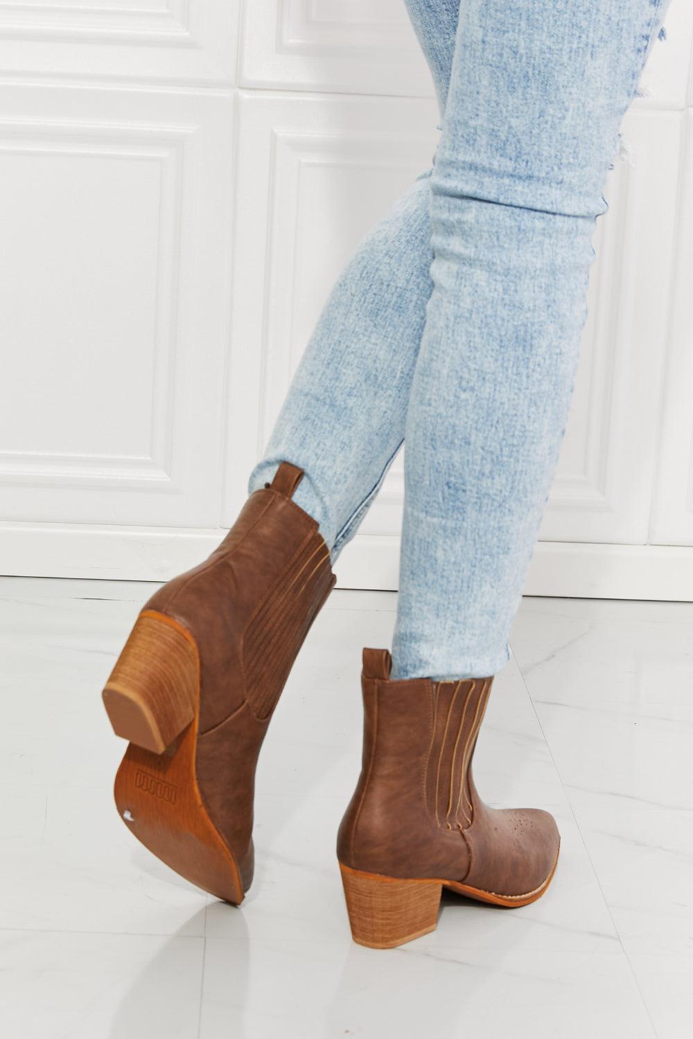 MMShoes Love the Journey Stacked Heel Chelsea Boot in Chestnut - Glamorous Boutique USA L.L.C.