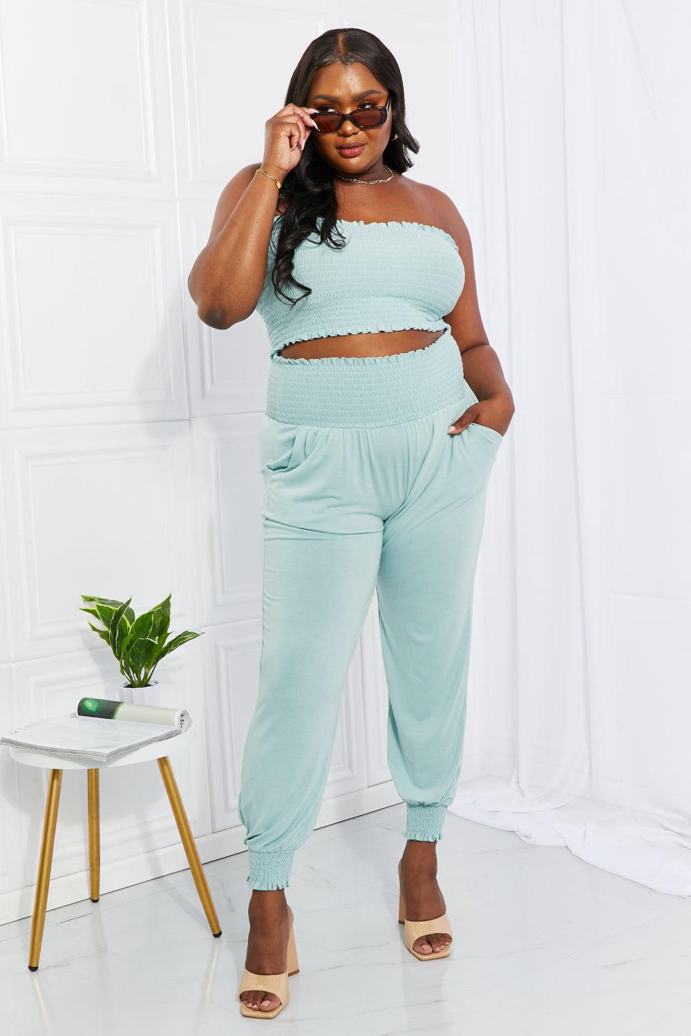 Zenana Full Size Stylish Comfort Smocked Tube Top & Joggers Set - Glamorous Boutique USA L.L.C.