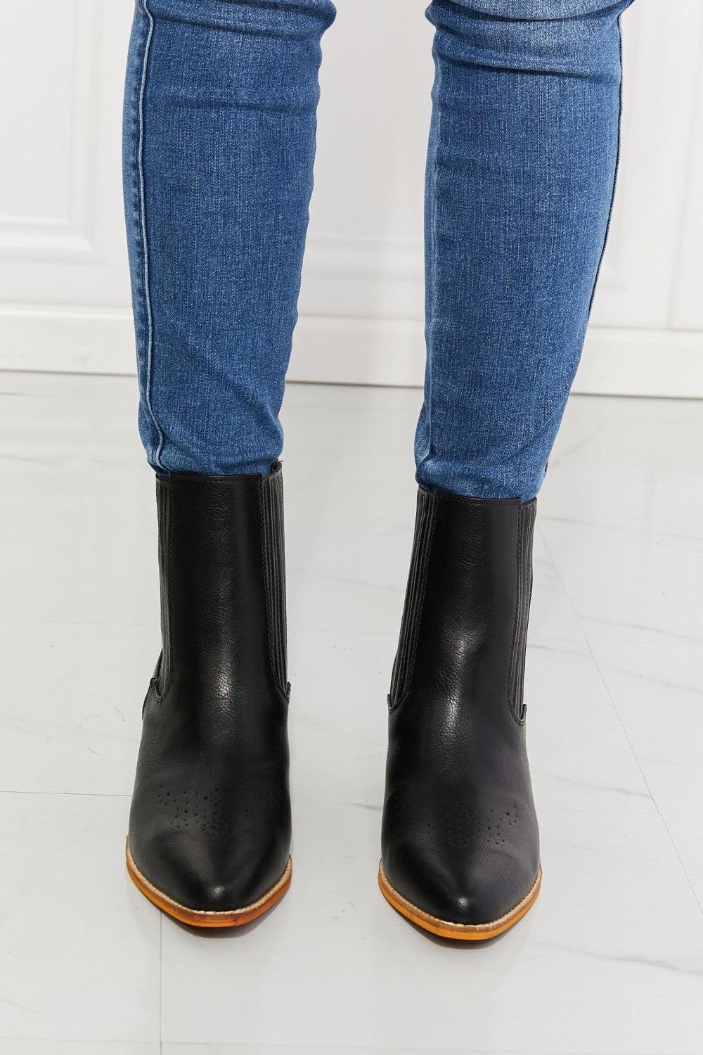 MMShoes Love the Journey Stacked Heel Chelsea Boot in Black - Glamorous Boutique USA L.L.C.