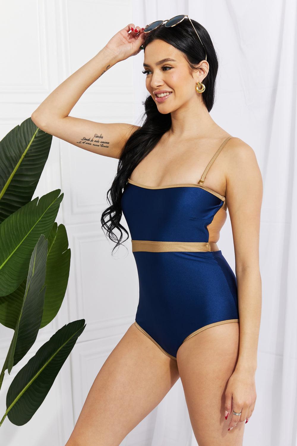 Marina West Swim Wave Break Contrast Trim One-Piece - Glamorous Boutique USA L.L.C.