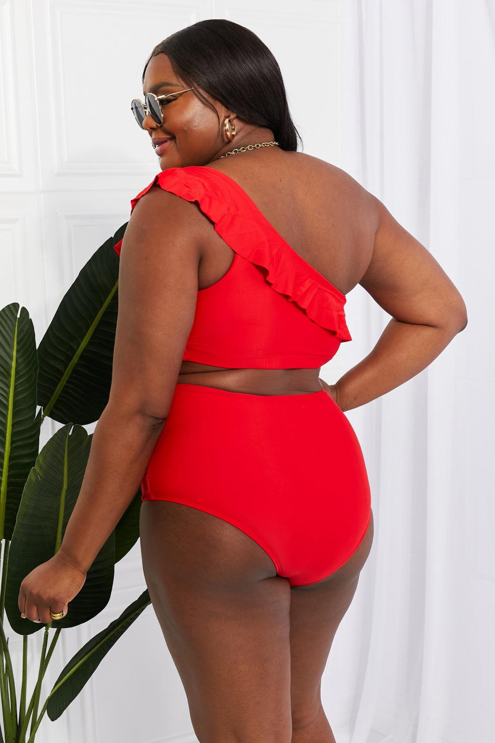Marina West Swim Seaside Romance Ruffle One-Shoulder Bikini in Red - Glamorous Boutique USA L.L.C.