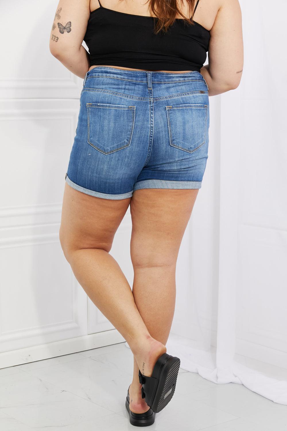 Kancan Full Size High Rise Medium Stone Wash Denim Shorts - Glamorous Boutique USA L.L.C.