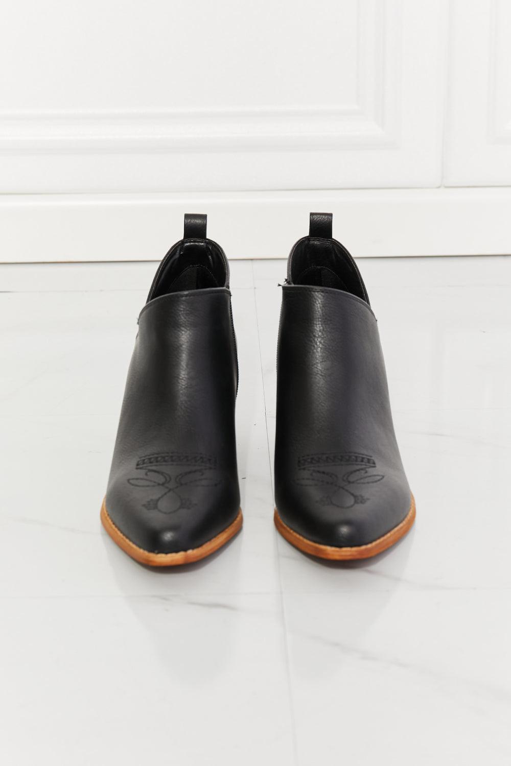 MMShoes Trust Yourself Embroidered Crossover Cowboy Bootie in Black - Glamorous Boutique USA L.L.C.