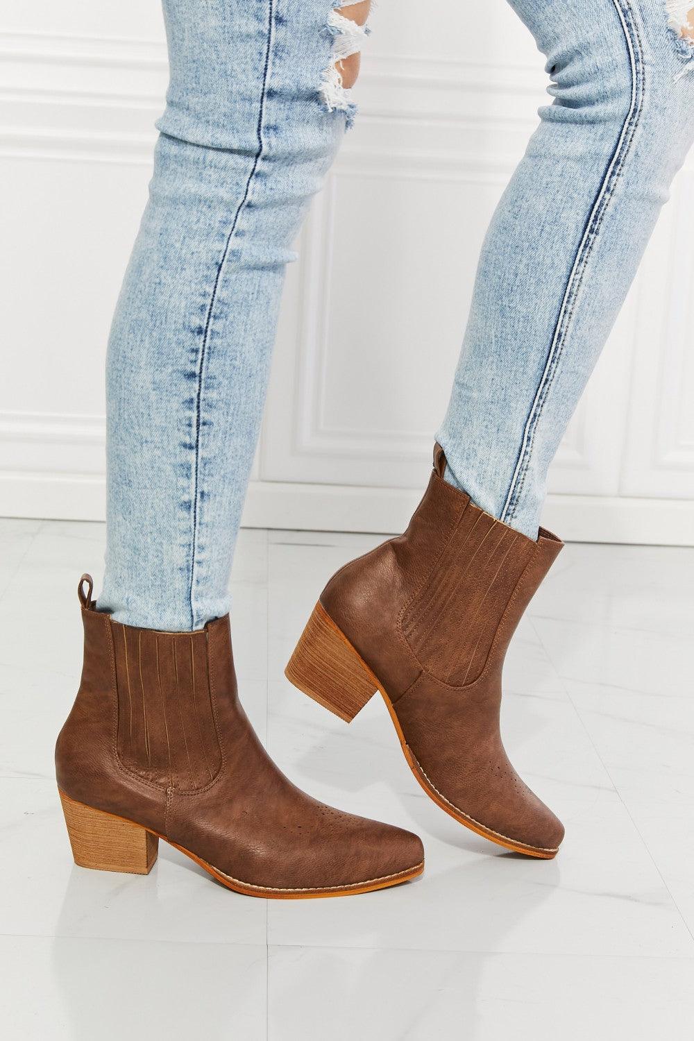 MMShoes Love the Journey Stacked Heel Chelsea Boot in Chestnut - Glamorous Boutique USA L.L.C.