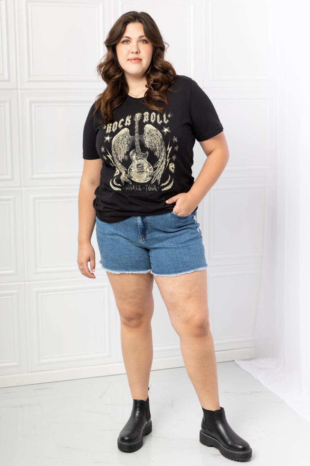 mineB Full Size Rock & Roll Graphic Tee - Glamorous Boutique USA L.L.C.