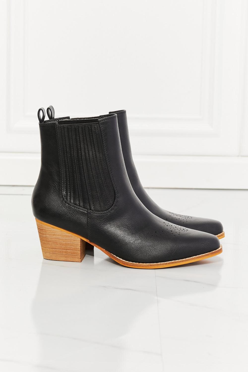 MMShoes Love the Journey Stacked Heel Chelsea Boot in Black - Glamorous Boutique USA L.L.C.