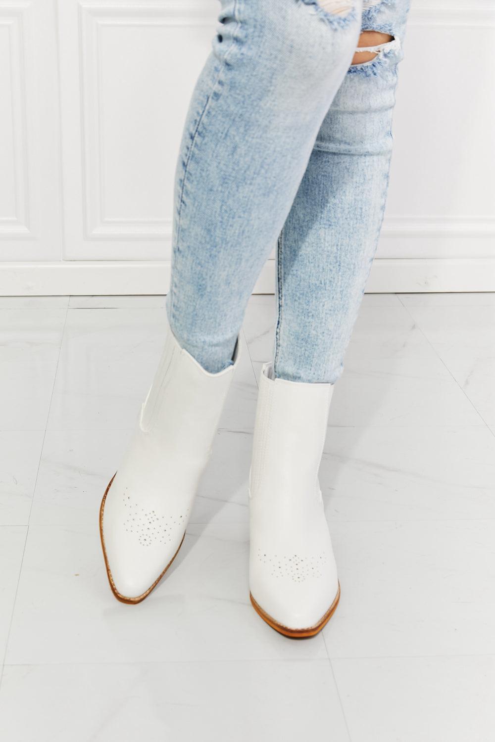 MMShoes Love the Journey Stacked Heel Chelsea Boot in White - Glamorous Boutique USA L.L.C.