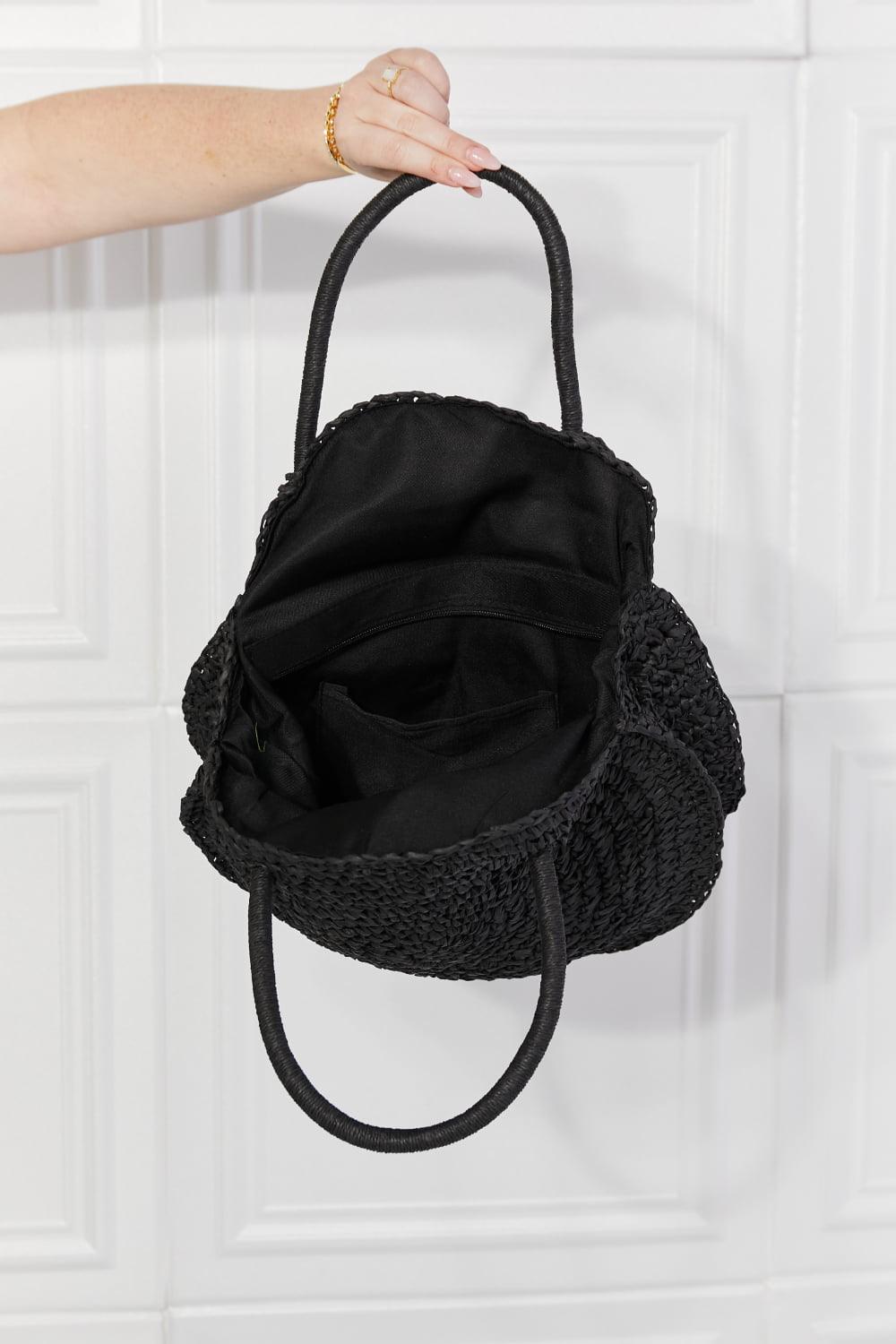 Justin Taylor Beach Date Straw Rattan Handbag in Black - Glamorous Boutique USA L.L.C.
