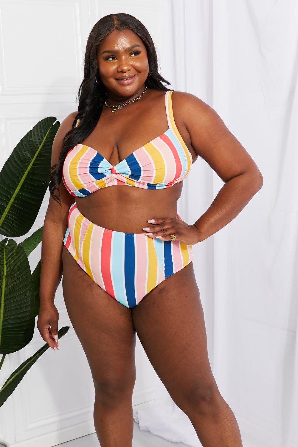 Marina West Swim Take A Dip Twist High-Rise Bikini in Stripe - Glamorous Boutique USA L.L.C.