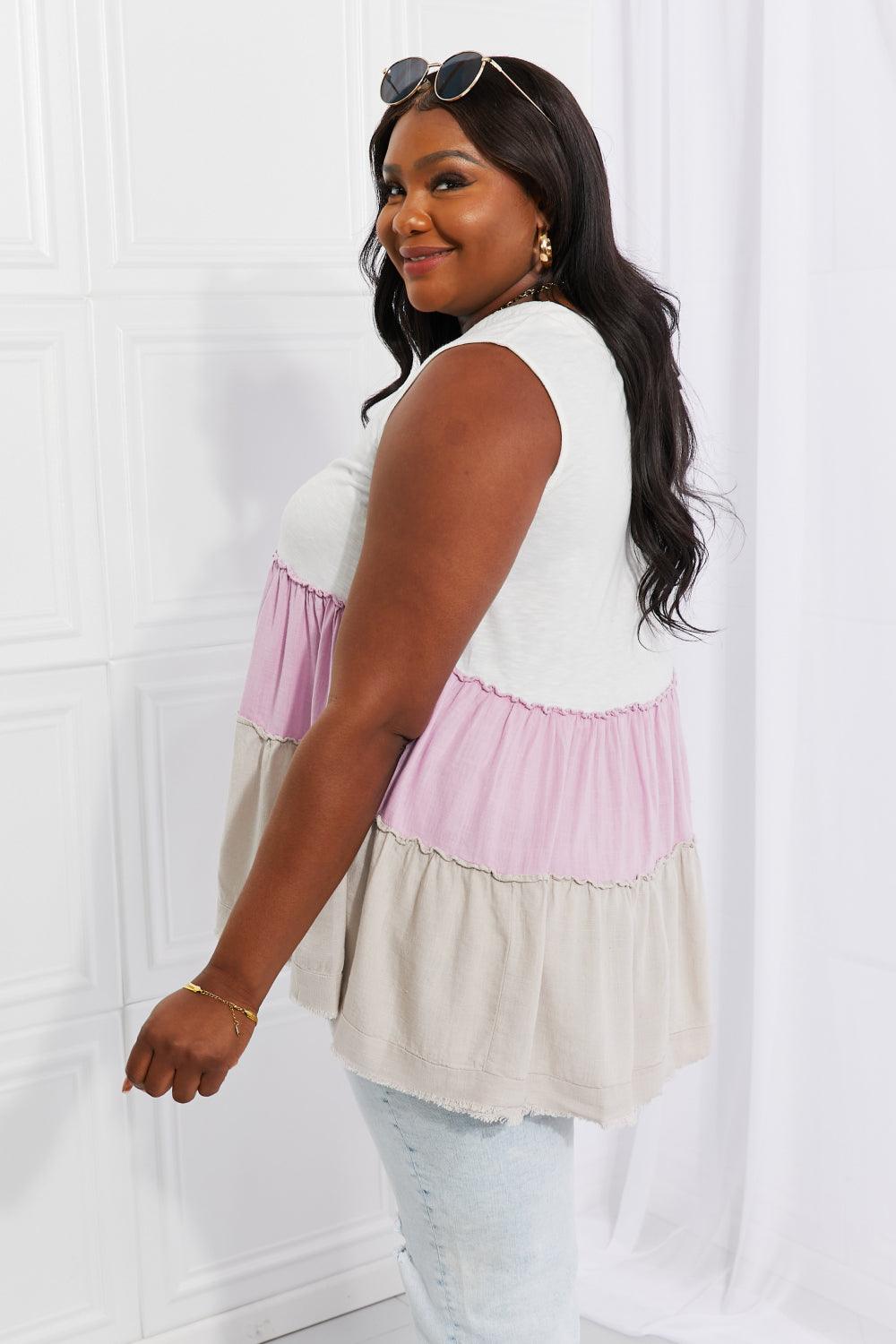 White Birch Full Size Watching the Sunset Color Block Babydoll Top - Glamorous Boutique USA L.L.C.
