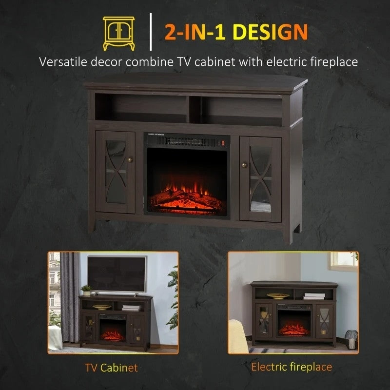 Espresso Electric Fireplace Mantel TV Stand w/ Adjustable Shelves 2 Storage Cabinets