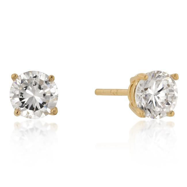 6mm New Sterling Round Cut Cubic Zirconia Studs Gold