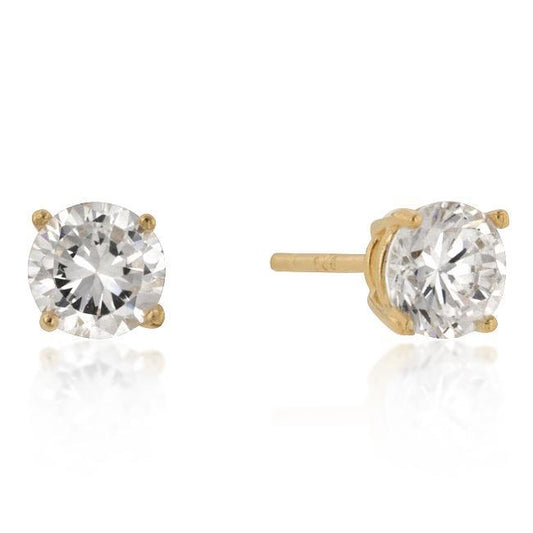 6mm New Sterling Round Cut Cubic Zirconia Studs Gold