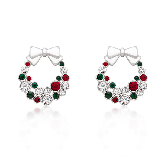 Holiday Wreath Colored Crystal Earrings