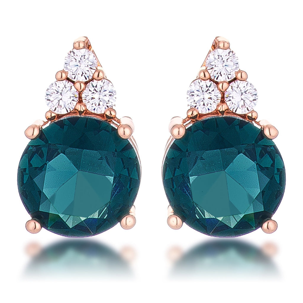 Simple Rose Gold Plated 9mm Blue Green CZ Stud Earring