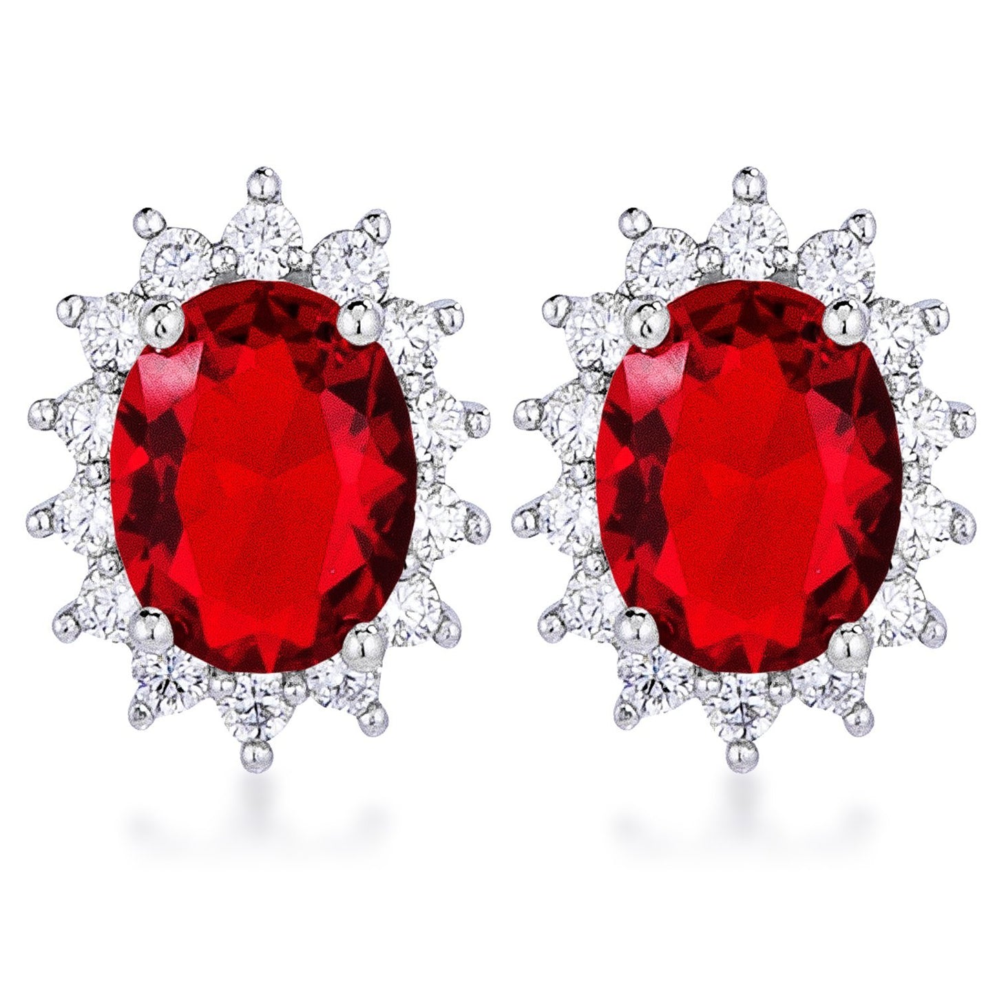 Rhodium Plated Ruby Red Petite Royal Oval Earrings