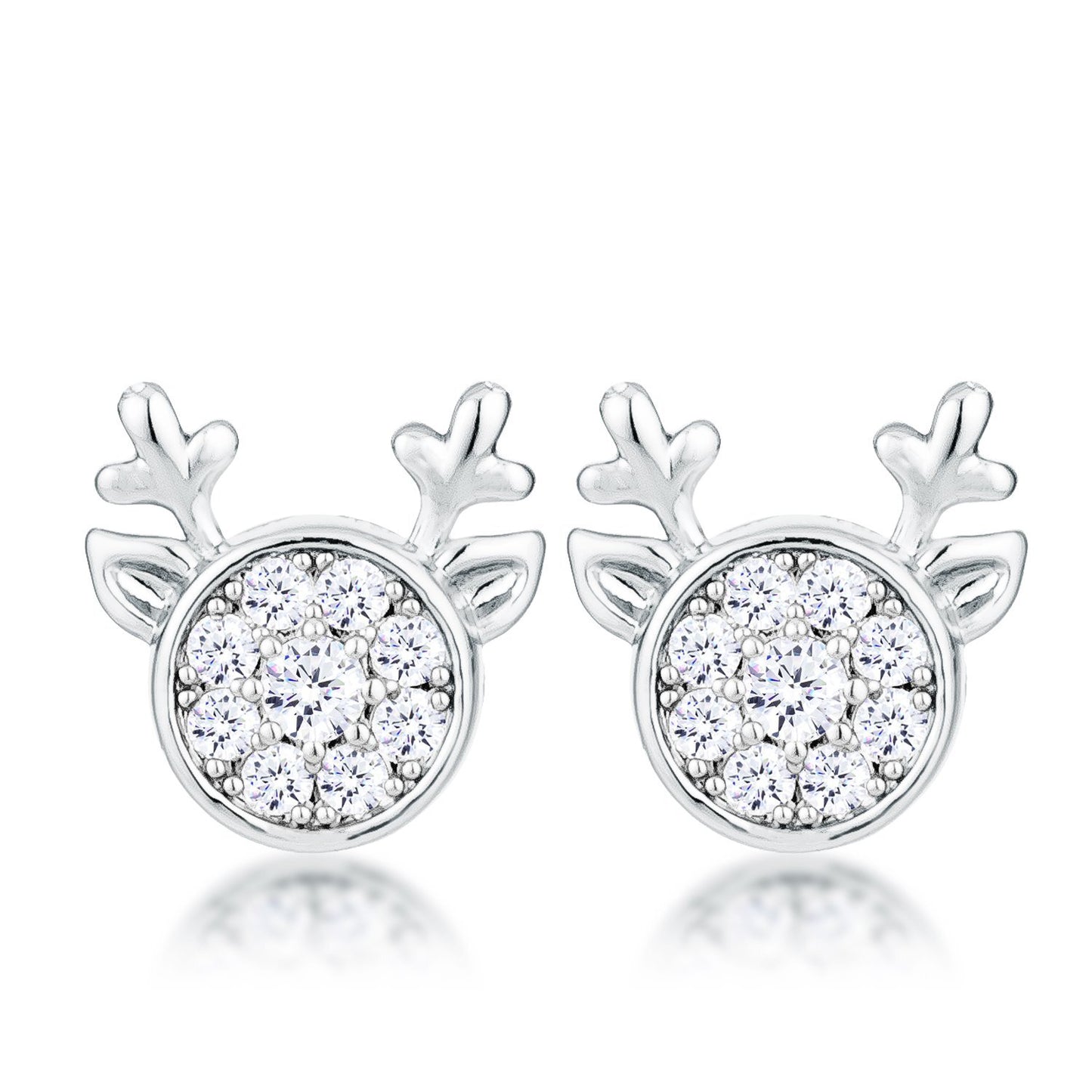 Rhodium Plated Clear CZ Reindeer Earrings