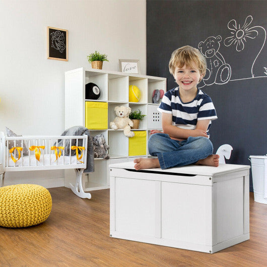 Safety Hinge Wooden Chest Organizer Toy Storage Box-White - Color: White