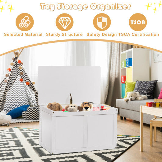 Safety Hinge Wooden Chest Organizer Toy Storage Box-White - Color: White